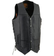 Milwaukee Leather SH1392Tall Men's Black Leather 10 Pocket V-Neck Side Lace Motorcycle Rider Vest w/ Snap Closure