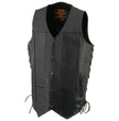 Milwaukee Leather SH1392Tall Men's Black Leather 10 Pocket V-Neck Side Lace Motorcycle Rider Vest w/ Snap Closure