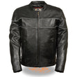 Milwaukee Leather SH1785 Men's Black Leather Scooter Style Motorcycle Jacket w/ Side Stretch and Reflective Piping