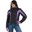 NexGen Ladies SH1906 Black and Purple Textile Racer Jacket with Hoodie