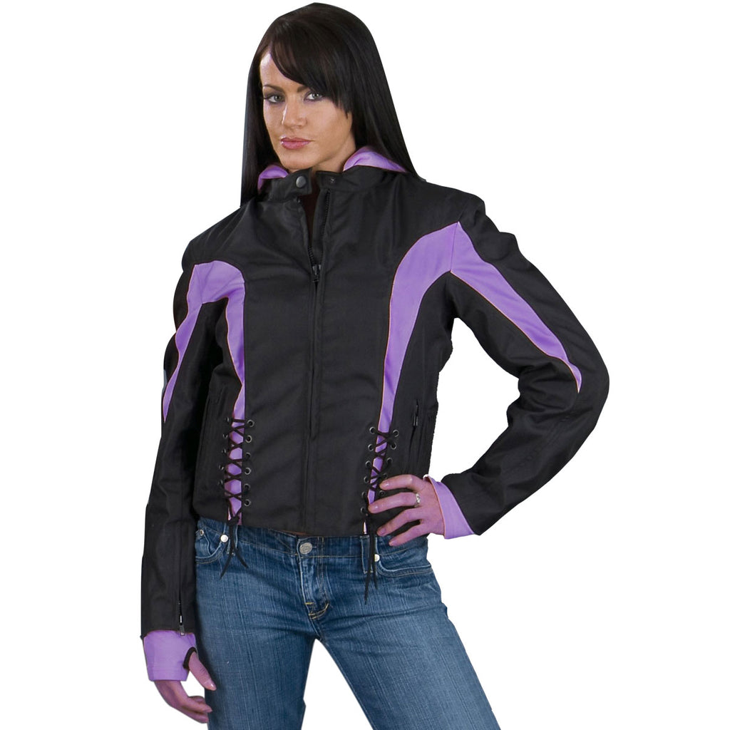 NexGen Ladies SH1906 Black and Purple Textile Racer Jacket with