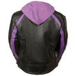 Milwaukee Leather SH1951 Women's Striped Black and Purple Leather Jacket with Zip-Out Hoodie