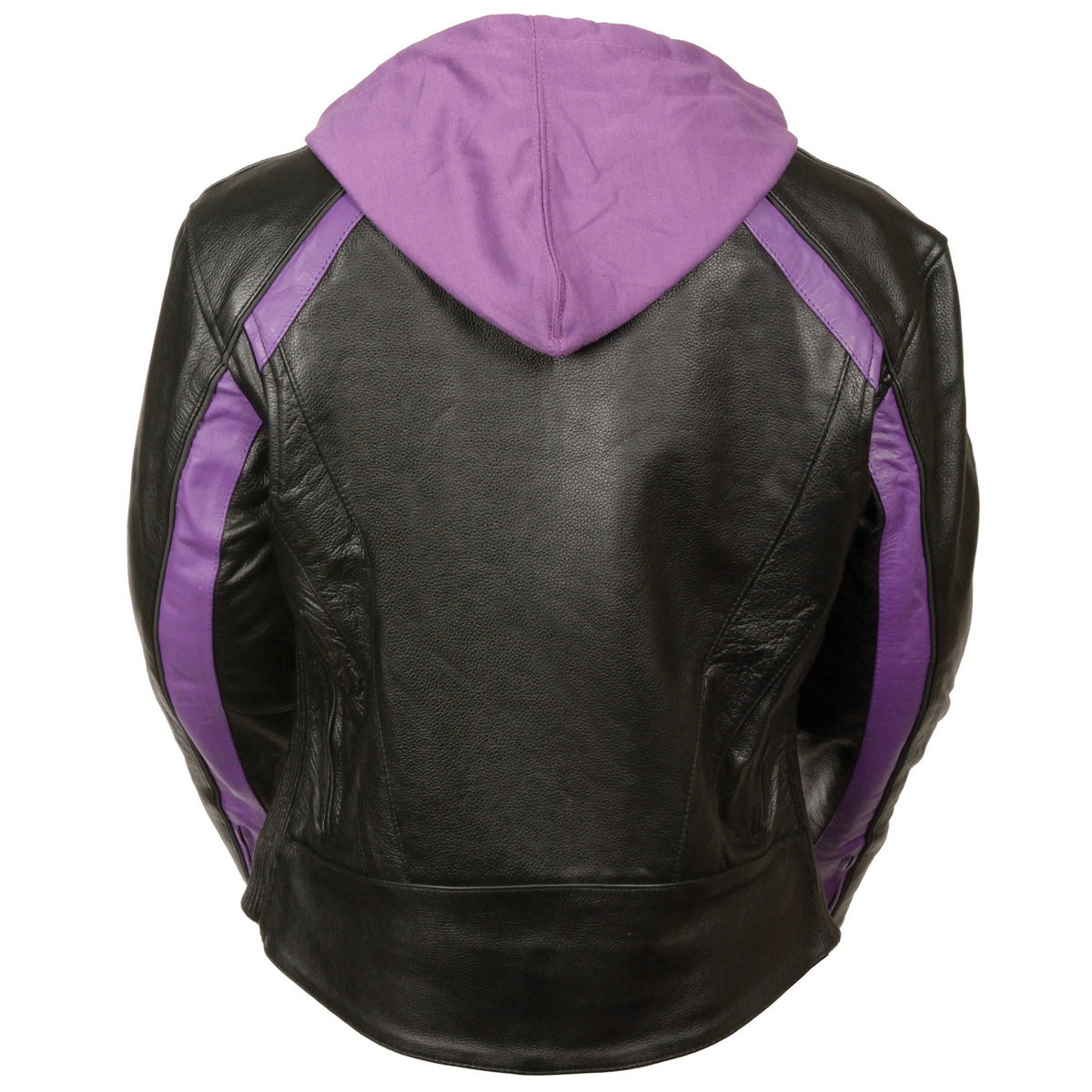 Milwaukee Leather SH1951 Women's Striped Black and Purple Leather Jacket with Zip-Out Hoodie