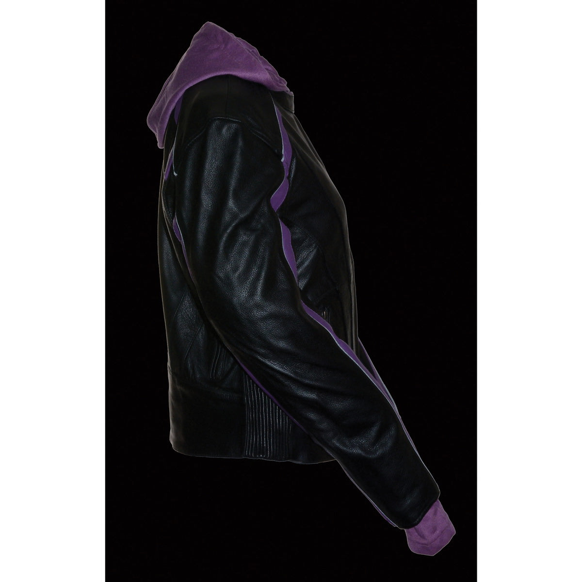 Milwaukee Leather SH1951 Women's Striped Black and Purple Leather Jacket with Zip-Out Hoodie