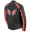 Milwaukee Leather SH1954 Women's Black and Red Textile Jacket with Stud and Wings Detailing
