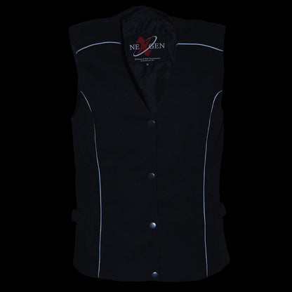 Milwaukee Leather SH1955 Ladies Black Textile Vest with Wing Embroidery