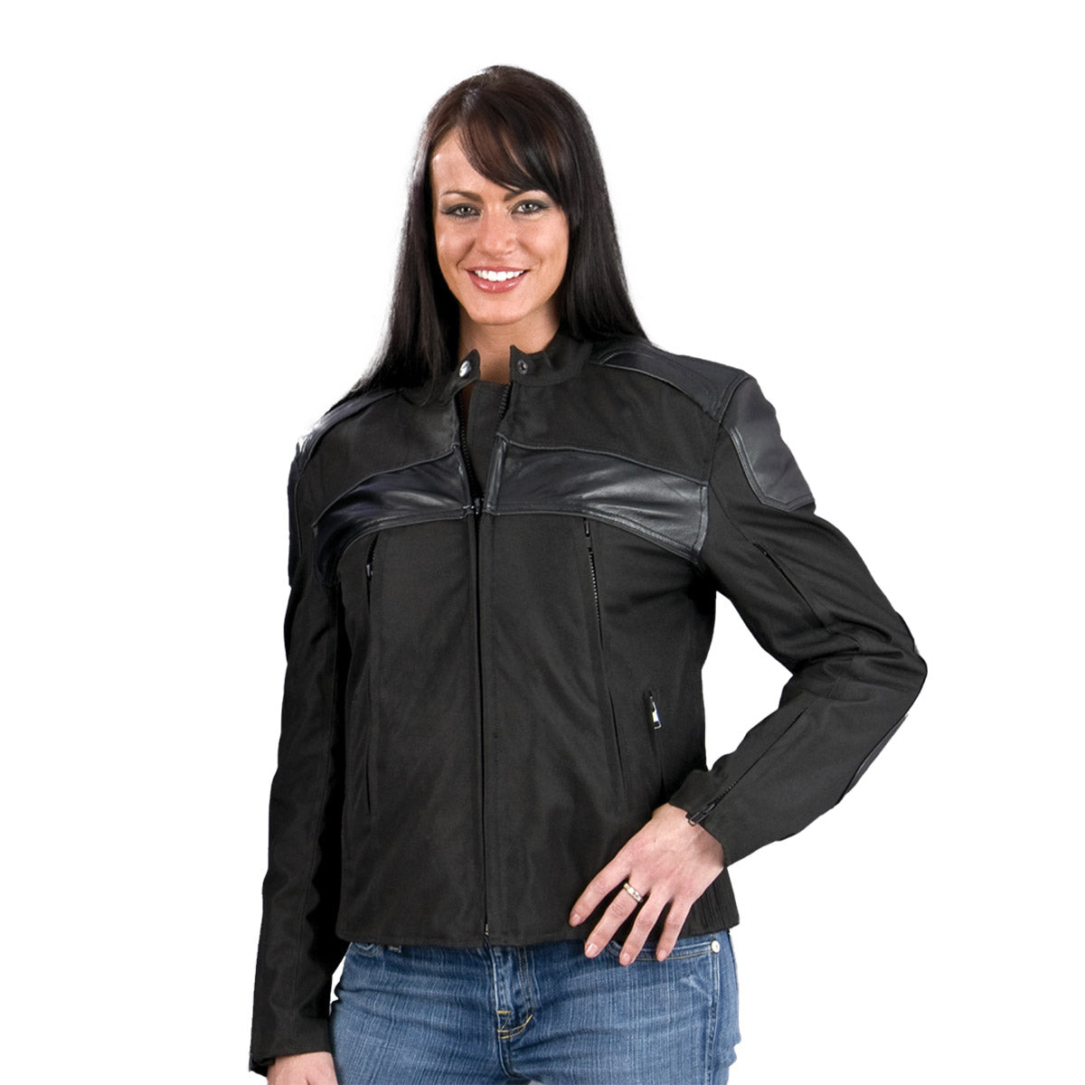 Nexgen Riding Jacket NexGen SH1971 Women's Black Textile and Leather Motorcycle Racer ...