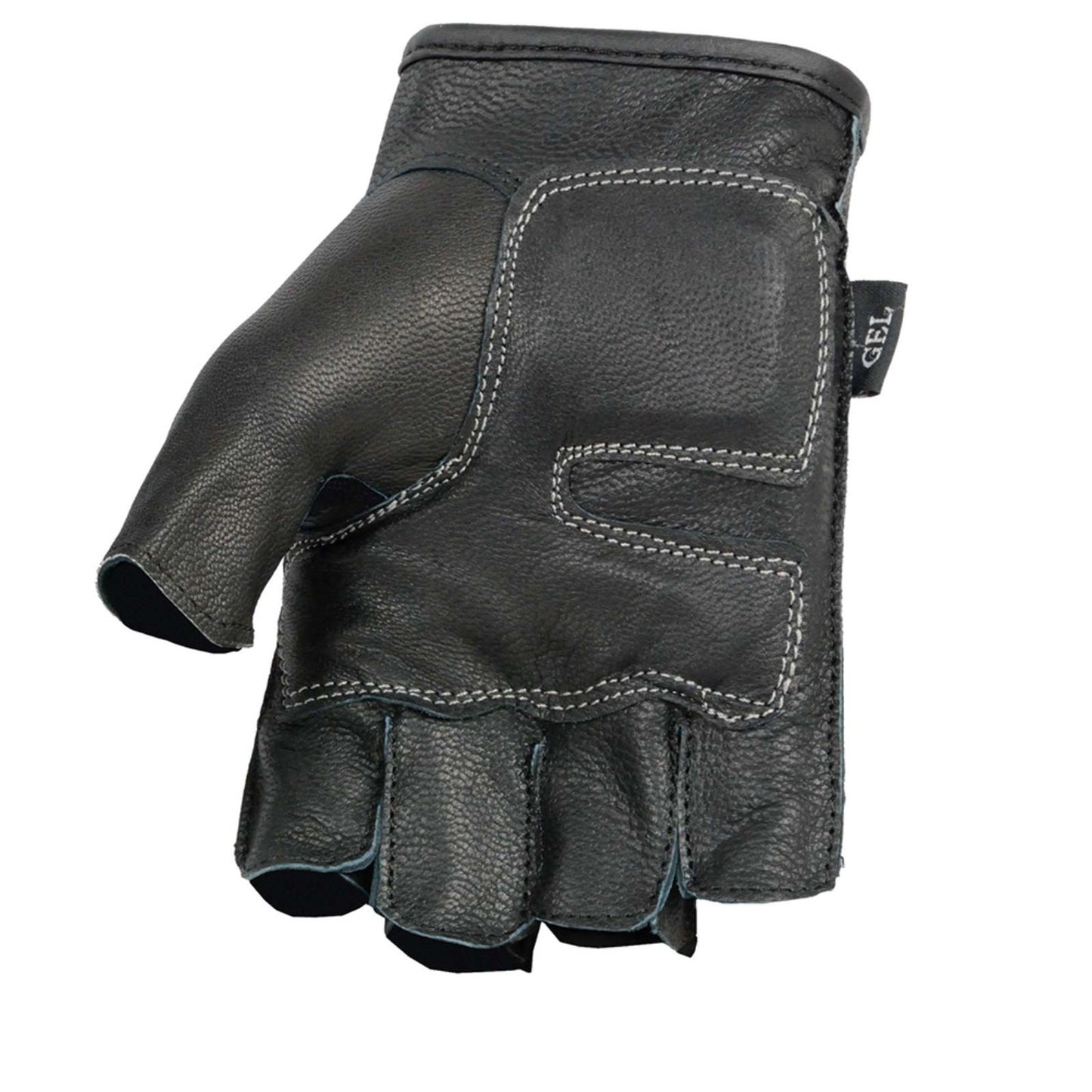 Milwaukee Leather SH198 Women's Black Leather Gel Padded Palm Fingerless Motorcycle Hand Gloves W/ ‘Pink Flame Embroidered’