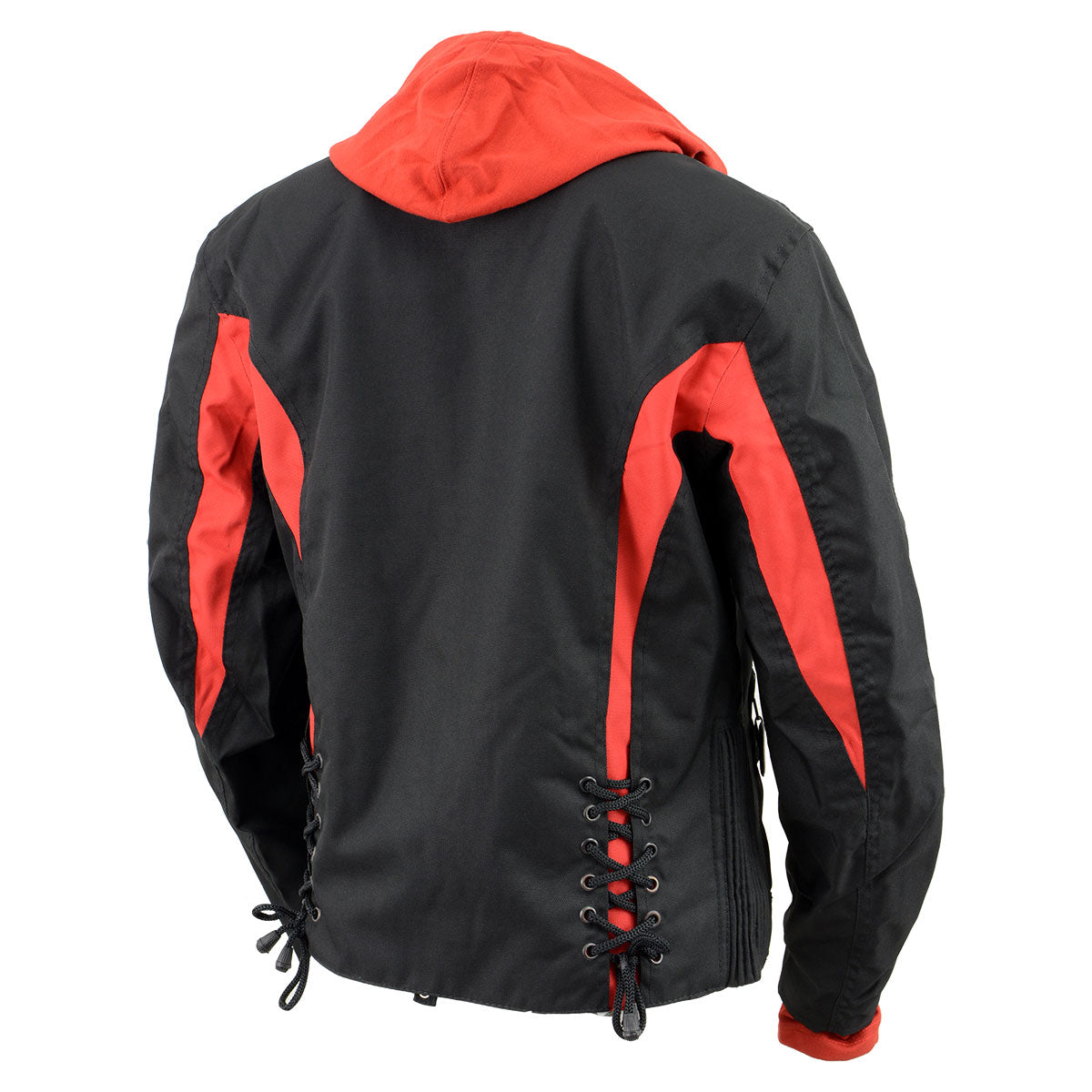 NexGen SH1998 Ladies Red and Black Textile Racer Jacket with Removable Hoodie