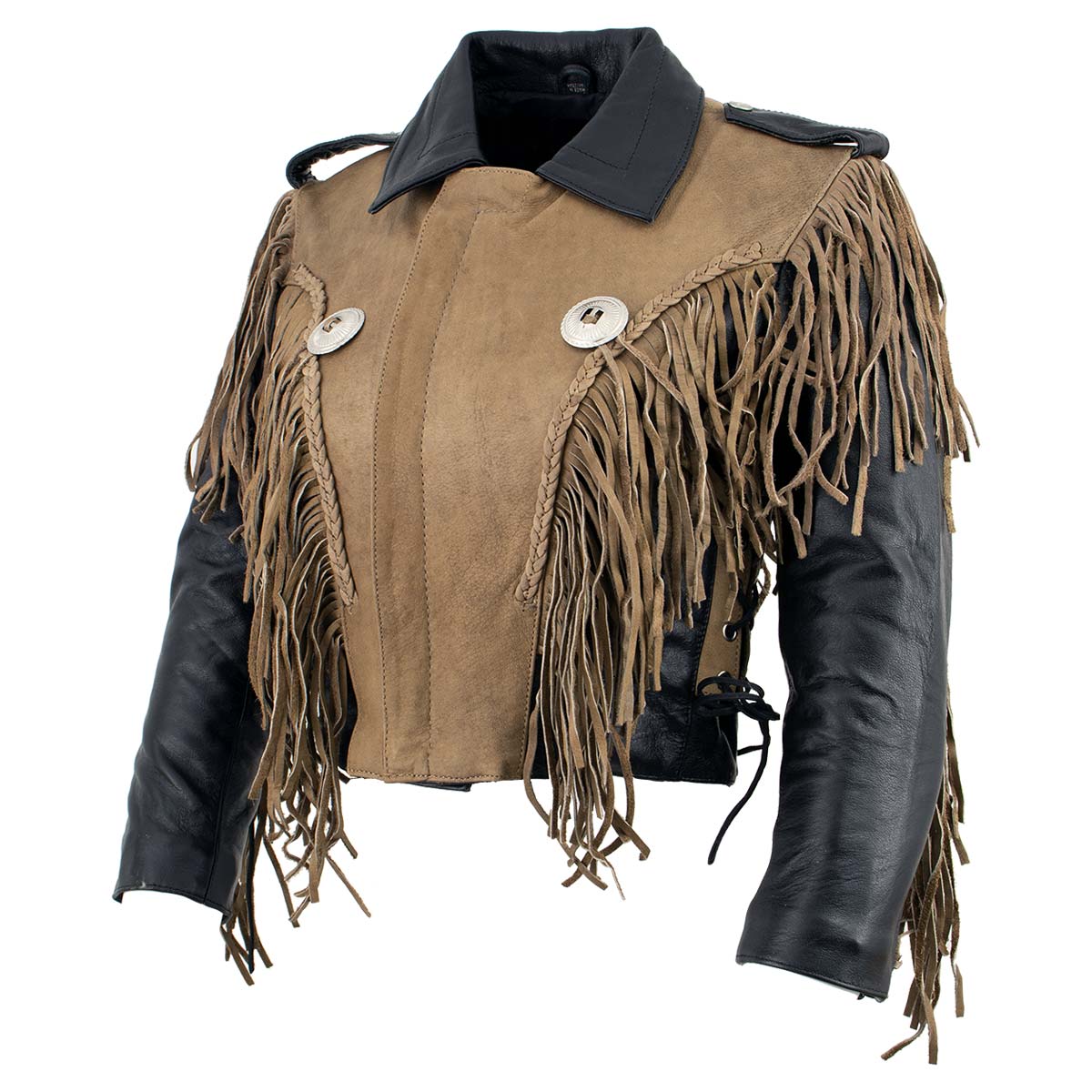 Leather King SH2015 Ladies ‘Fringed’ Cropped Two Tone Jacket with Braiding Detail