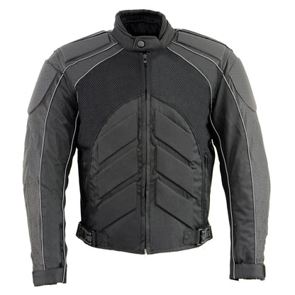 NexGen SH2153 Men's Black Armored Moto Textile and Leather Combo Jacket