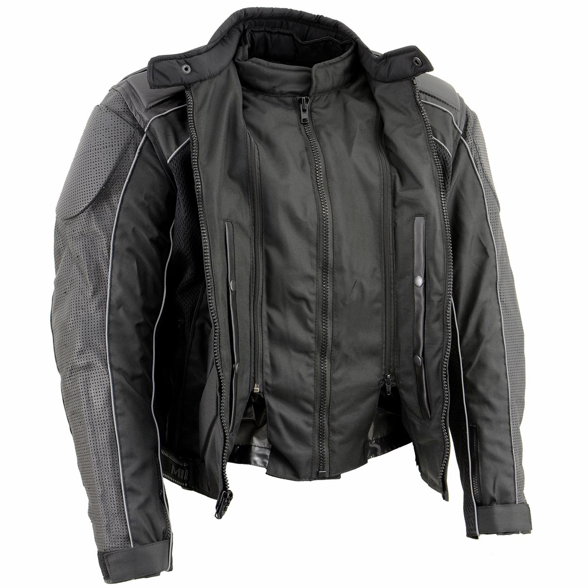 NexGen SH2153 Men's Black Armored Moto Textile and Leather Combo Jacket