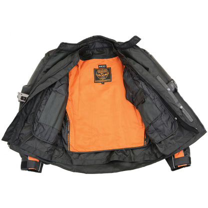 NexGen SH2153 Men's Black and Orange Armored Moto Textile and Leather Combo Jacket