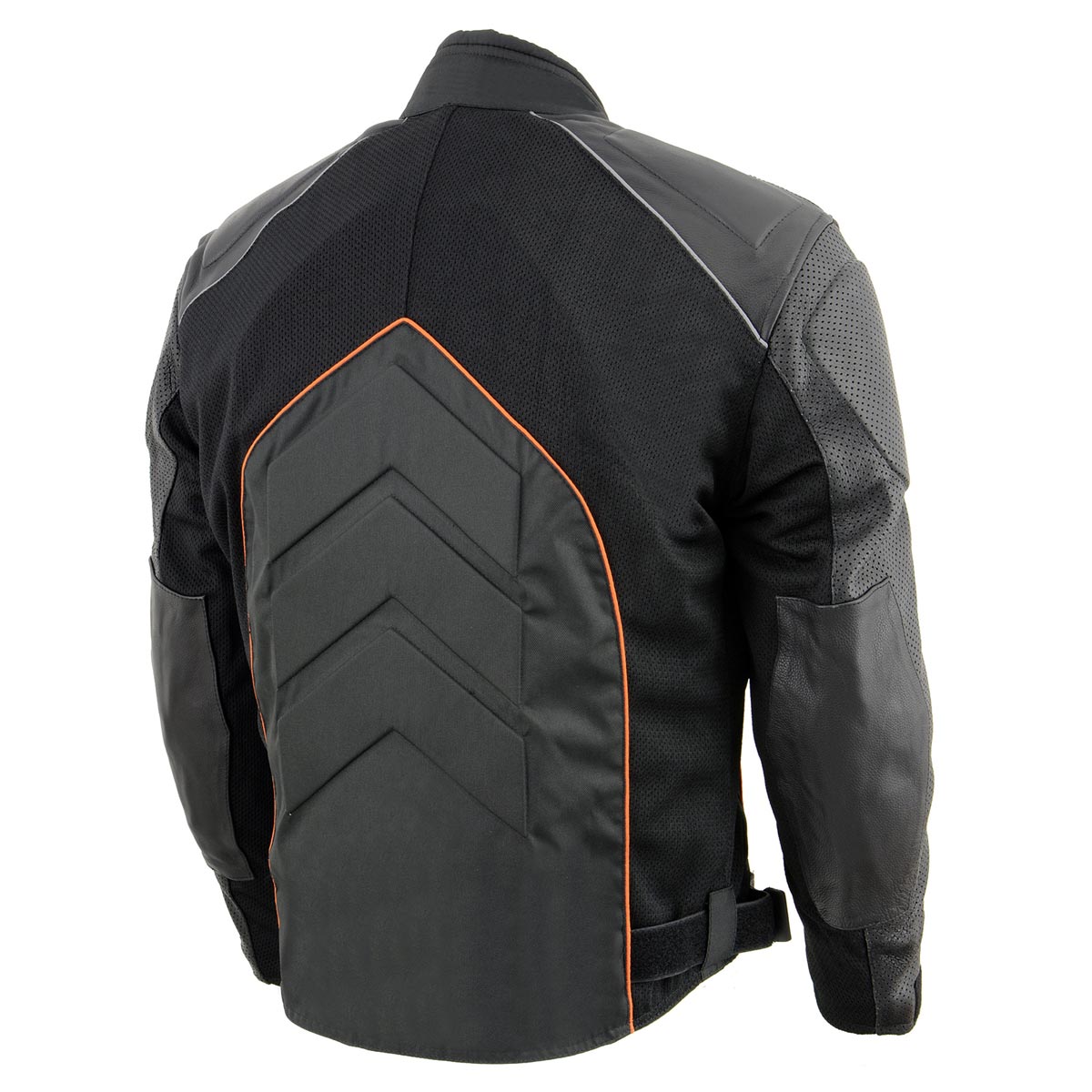 NexGen SH2153 Men's Black and Orange Armored Moto Textile and Leather Combo Jacket