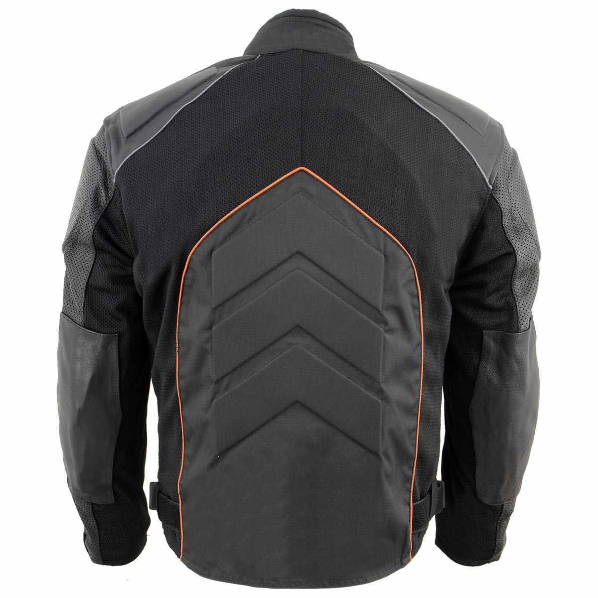 NexGen SH2153 Men's Black and Orange Armored Moto Textile and Leather Combo Jacket