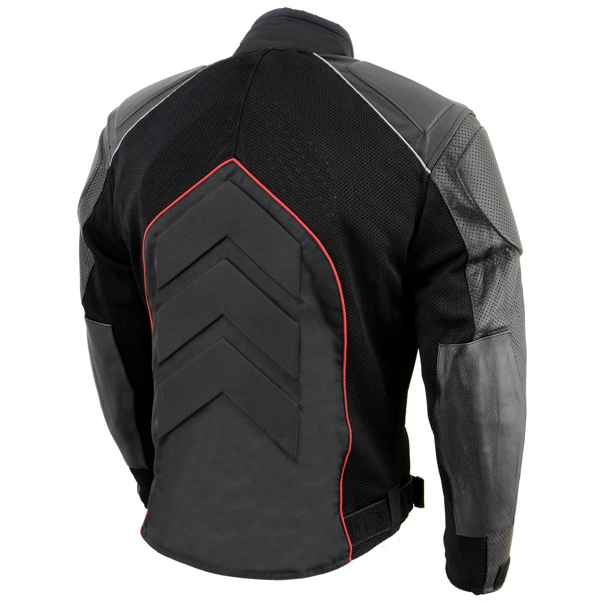 NexGen SH2153 Men's Combo Black and Red CE Armored Leather and Textile with Mesh Motorcycle Jacket