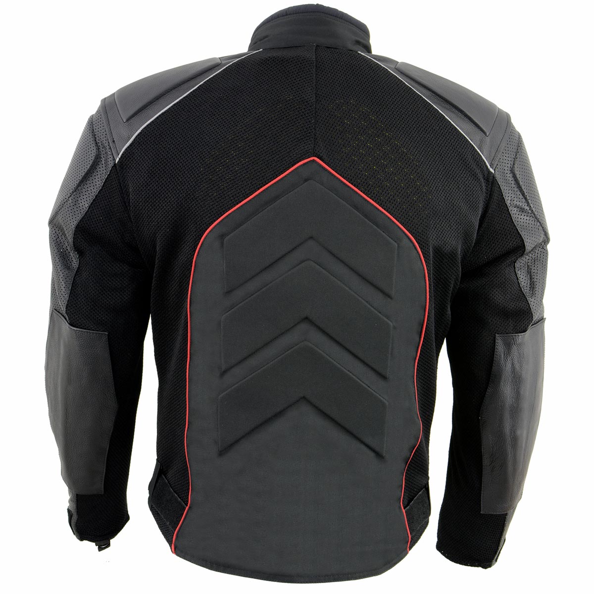 NexGen SH2153 Men's Combo Black and Red CE Armored Leather and Textile with Mesh Motorcycle Jacket