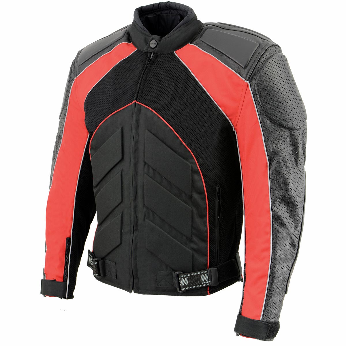 NexGen SH2153 Men's Combo Black and Red CE Armored Leather and Textile with Mesh Motorcycle Jacket