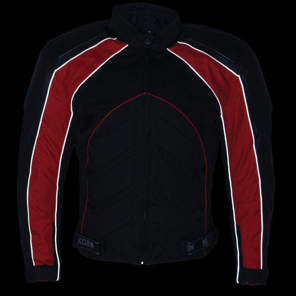 NexGen SH2153 Men's Combo Black and Red CE Armored Leather and Textile with Mesh Motorcycle Jacket