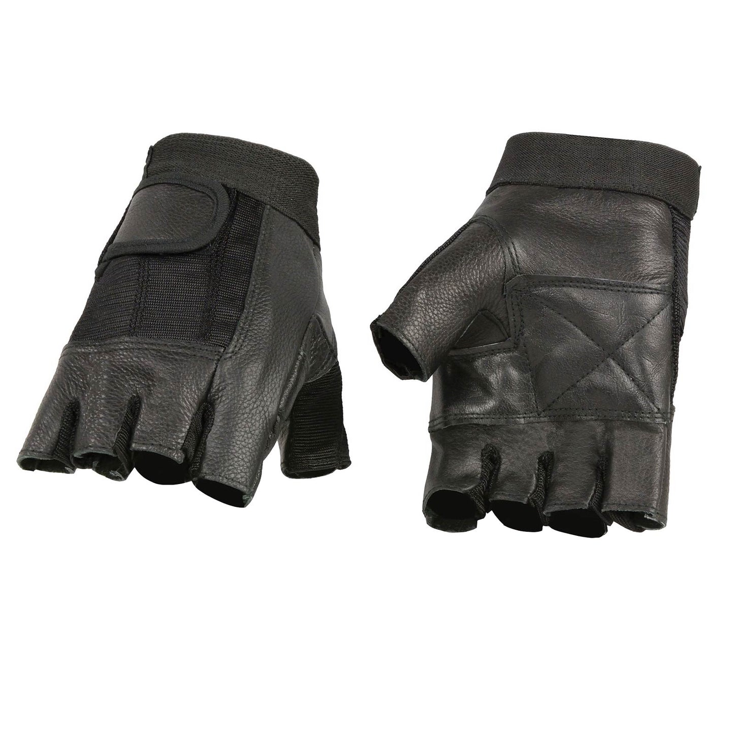 Milwaukee Leather SH217 Men's Black Leather Gel Padded Palm Fingerless Motorcycle Hand Gloves W/ Breathable ‘Mesh Material’