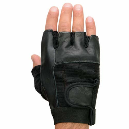 Milwaukee Leather SH217 Men's Black Leather Gel Padded Palm Fingerless Motorcycle Hand Gloves W/ Breathable ‘Mesh Material’