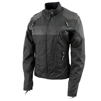 NexGen SH2179 Women's Black Leather and Textile Vented Racer Jacket