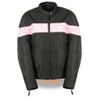 Milwaukee Leather SH2261 Women's Lightweight Black and Pink Textile Motorcycle Jacket with Reflective Piping