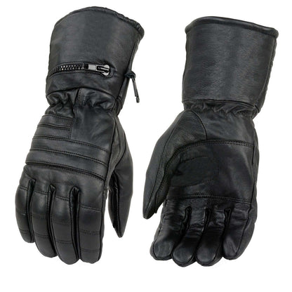 Milwaukee Leather SH230 Men's Black Leather Warm Lining Gauntlet Motorcycle Hand Gloves W/ ‘Rain Mitten and Pull-on Closure’