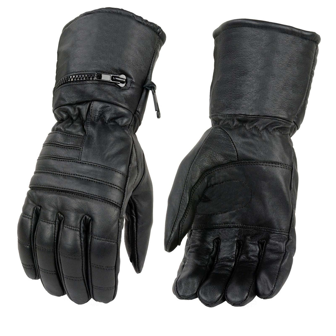 Milwaukee Leather Men's Leather Gauntlet Gloves w/ Rain Mitten, Black
