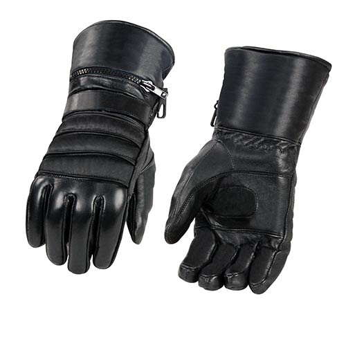 Milwaukee Leather SH232 Men's Black Leather Warm Lining Gauntlet Motorcycle Hand Gloves W/ Rain Mitten and Adjustable Strap