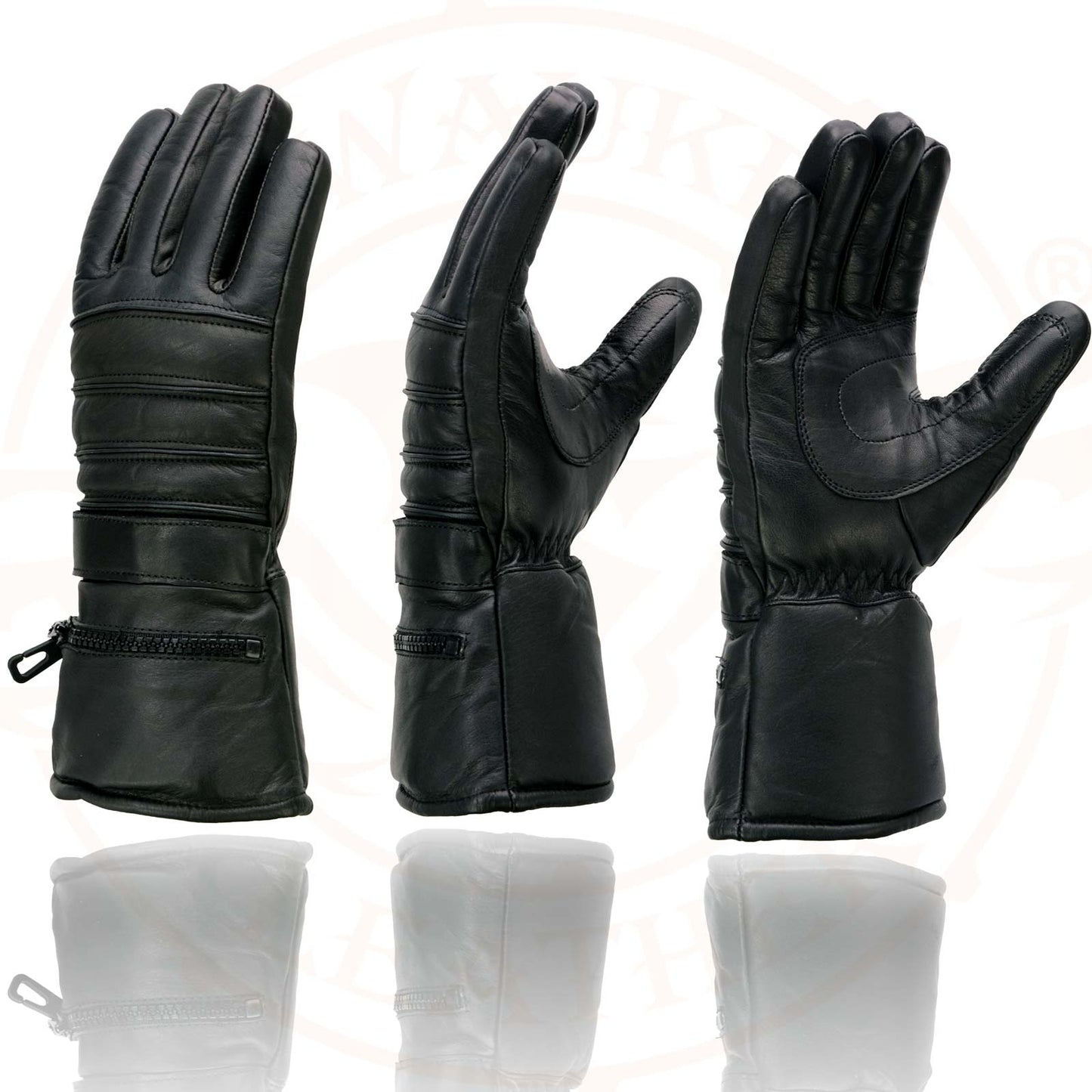 Milwaukee Leather SH232 Men's Black Leather Warm Lining Gauntlet Motorcycle Hand Gloves W/ Rain Mitten and Adjustable Strap