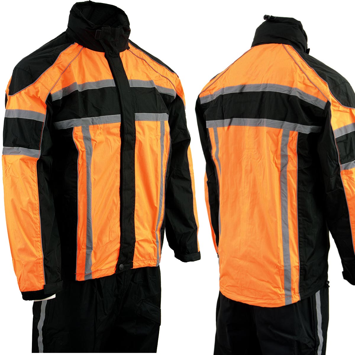 Milwaukee Leather SH233102 Men's Black and Orange Water Resistant Rain Suit with Reflective Tape