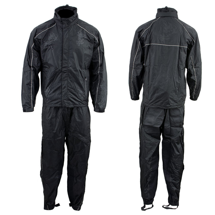 NexGen SH2334 Men’s Black Water Proof Rain Suit with Reflective Flame Skull Design