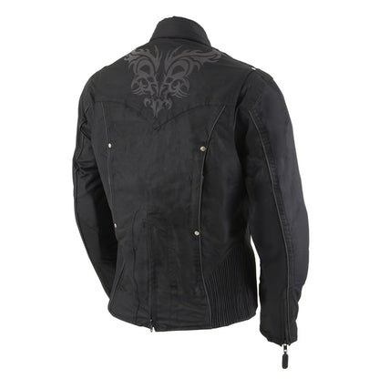 Milwaukee Leather SH2366 Women's'Reflective Tribal' Black Armored Motorcycle Textile Jacket