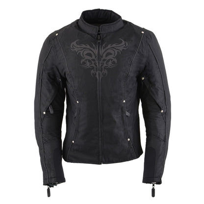 Milwaukee Leather SH2366 Women's'Reflective Tribal' Black Armored Motorcycle Textile Jacket