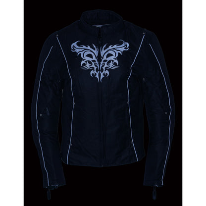 Milwaukee Leather SH2366 Women's'Reflective Tribal' Black Armored Motorcycle Textile Jacket