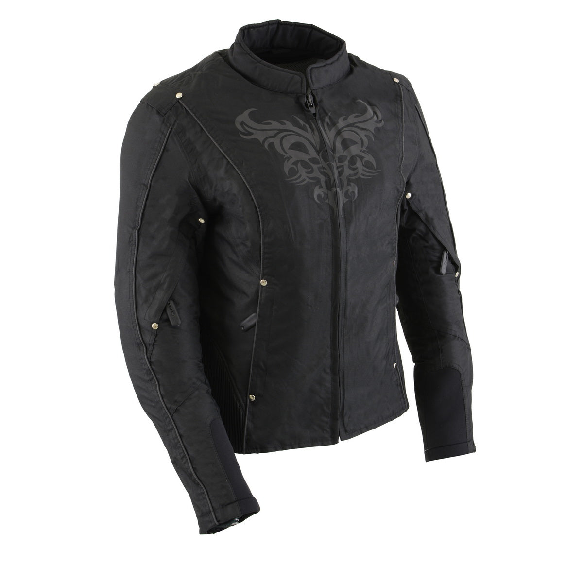 Milwaukee Leather SH2366 Women's'Reflective Tribal' Black Armored Motorcycle Textile Jacket