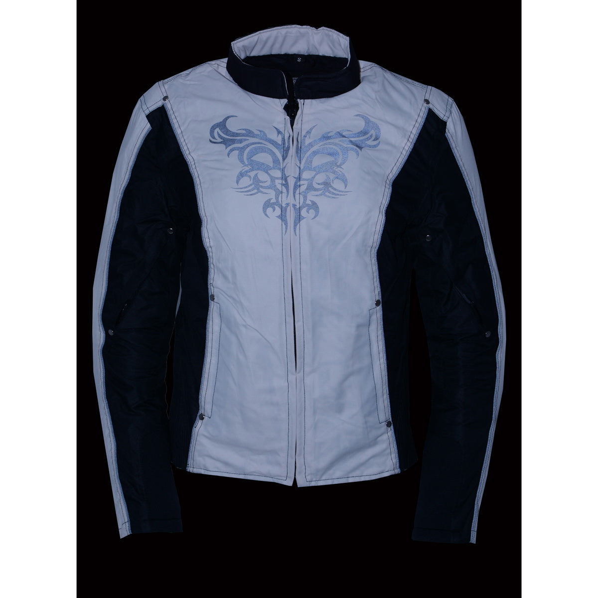 Milwaukee Leather SH2366 Women's'Reflective Tribal' Black and Cream Armored Motorcycle Textile Jacket