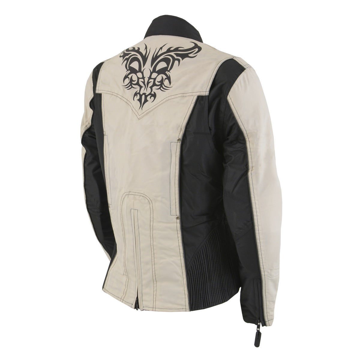 Milwaukee Leather SH2366 Women's'Reflective Tribal' Black and Cream Armored Motorcycle Textile Jacket