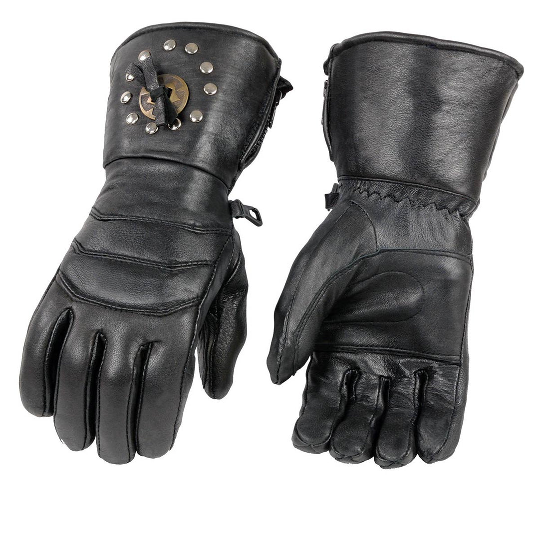 milwaukee handschuhe leder Milwaukee Leather Men's Gauntlet Motorcycle Hand Gloves-Black Leather Thermal Lined with Conchos on Cuff- SH238