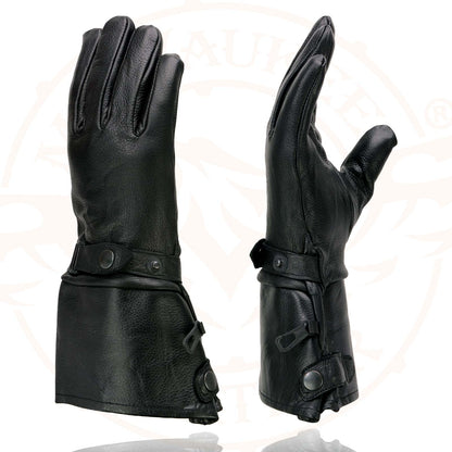 Milwaukee Leather Men's Gauntlet Motorcycle Hand Gloves-Black Leather Long Cuff Snap Closure Thermal Lined-SH264