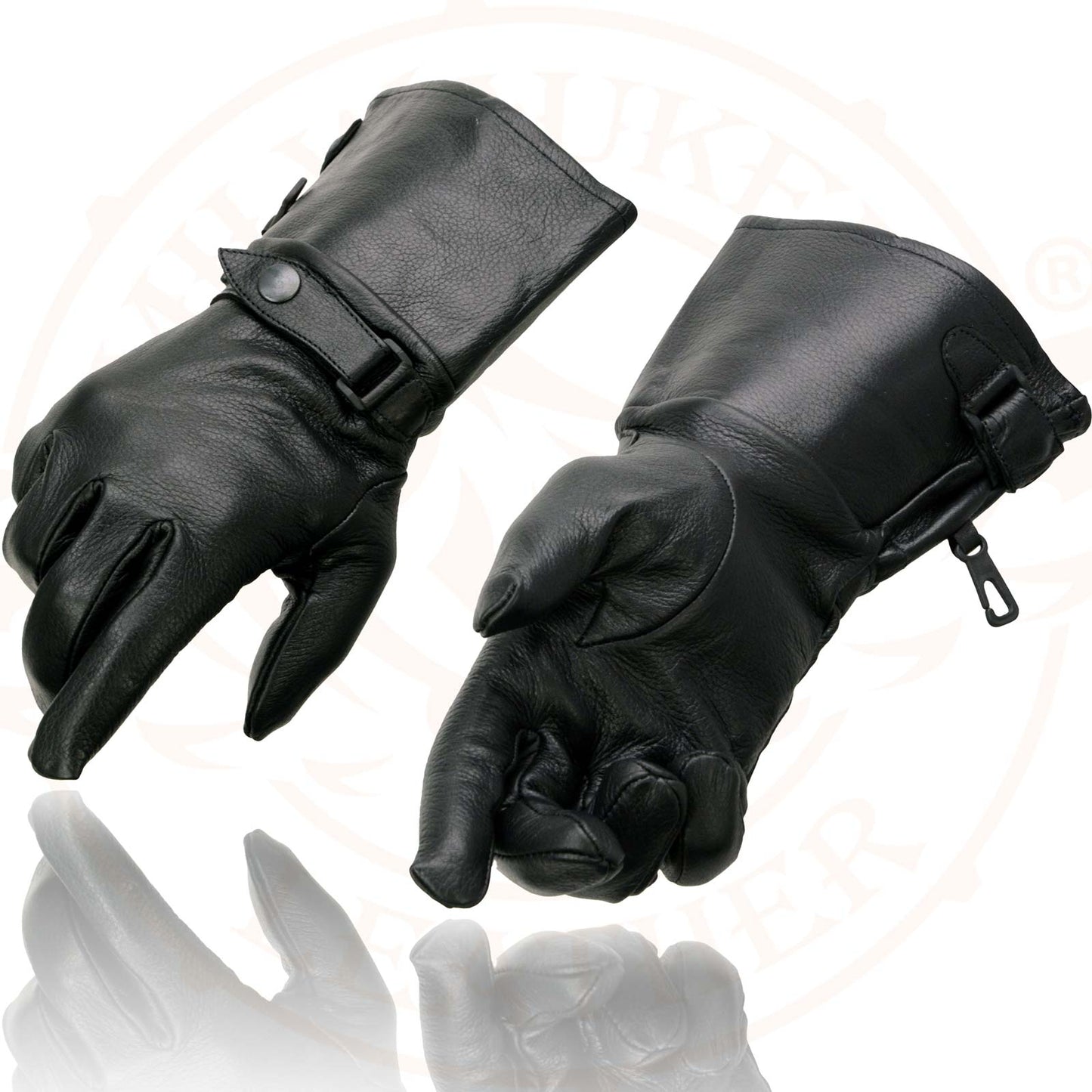 Milwaukee Leather Men's Gauntlet Motorcycle Hand Gloves-Black Leather Long Cuff Snap Closure Thermal Lined-SH264