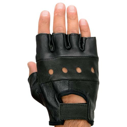 Milwaukee Leather SH355 Men's Motorcycle Black Leather Fingerless Gloves with Gel Palm