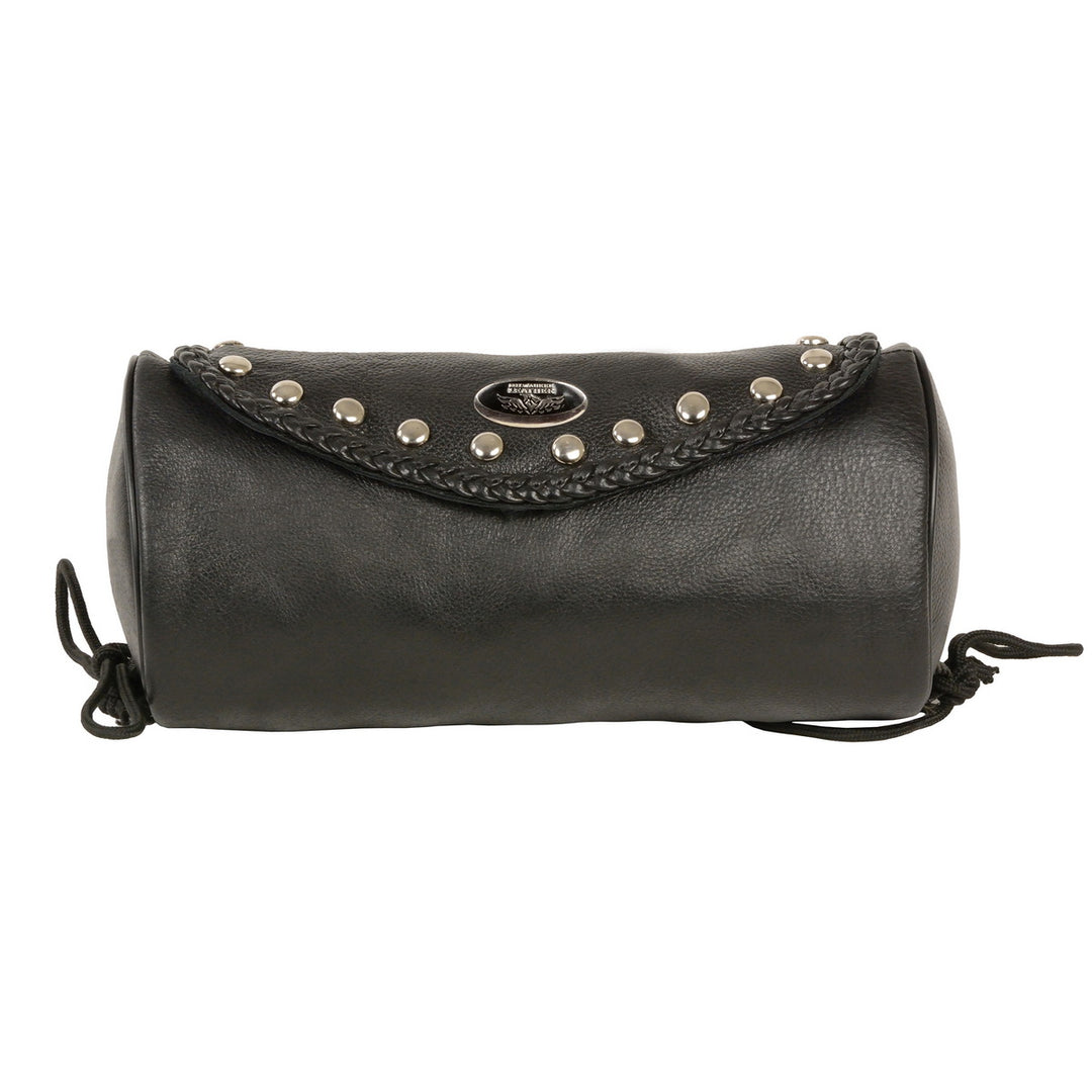 Milwaukee Leather SH496 Black Soft Leather Large Braids and Studs Tool Pouch for Motorcycles