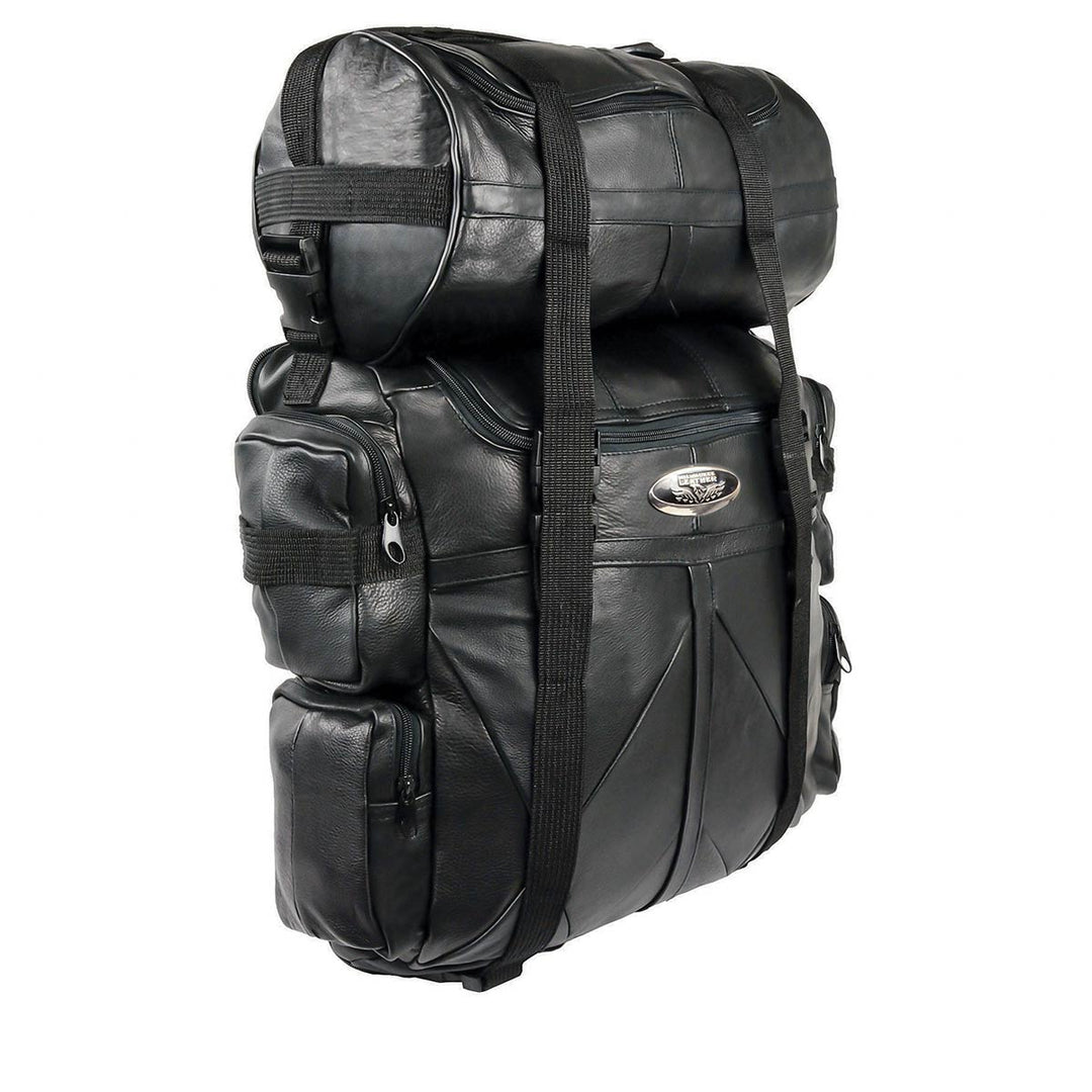 Milwaukee Leather SH537 Large Black Motorcycle Large Leather Deluxe Sissy Bar Pack Bag