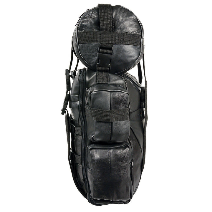 Milwaukee Leather SH537 Large Black Motorcycle Large Leather Deluxe Sissy Bar Pack Bag