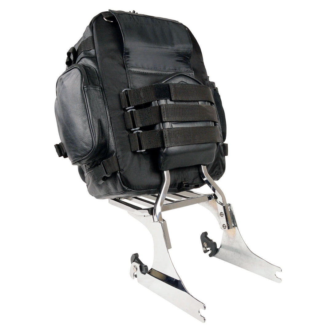 Milwaukee Leather SH54001 Medium Black Leather and Textile Motorcycle Cruiser Sissy Bar Bag Back-Pack