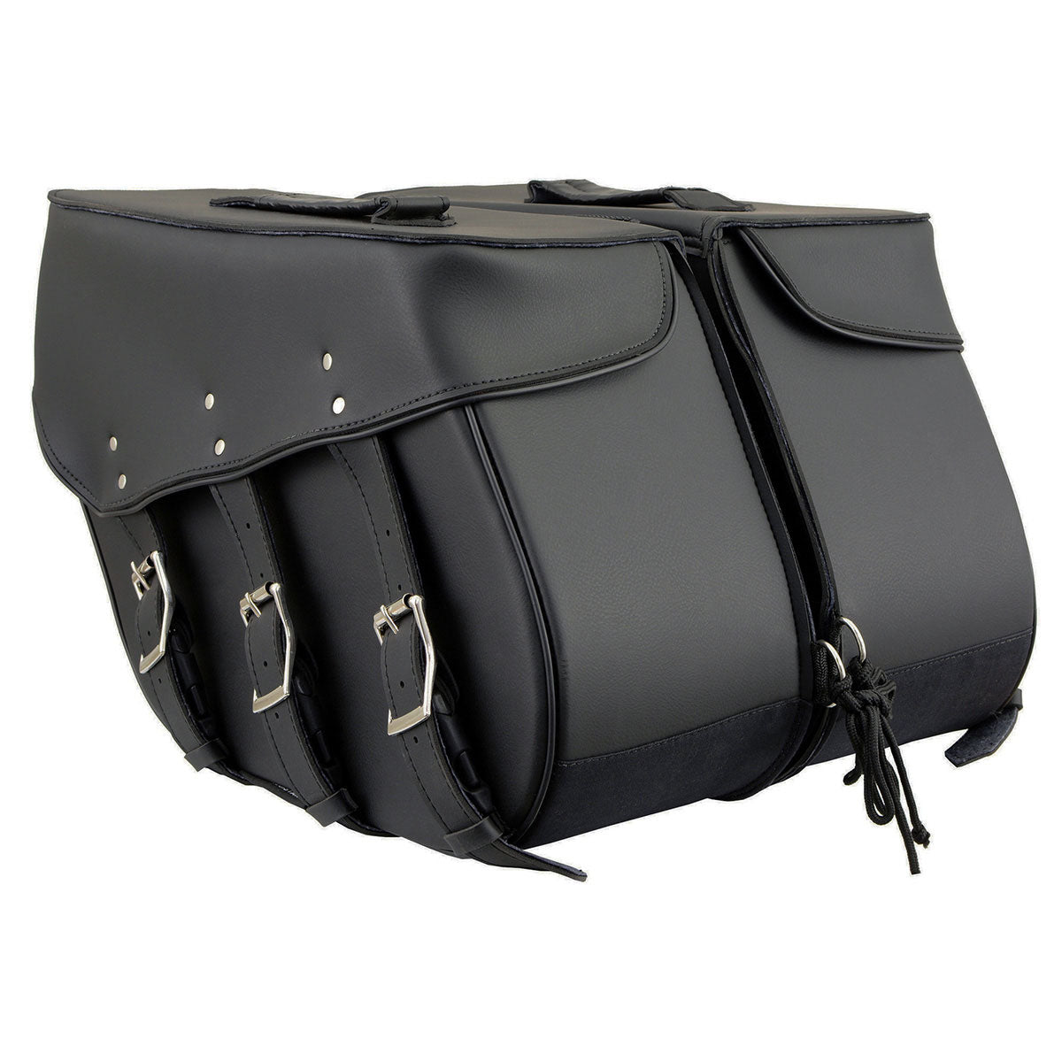 Milwaukee Leather SH55101ZB Black 3 Strap Zip-Off Motorcycle Saddlebags