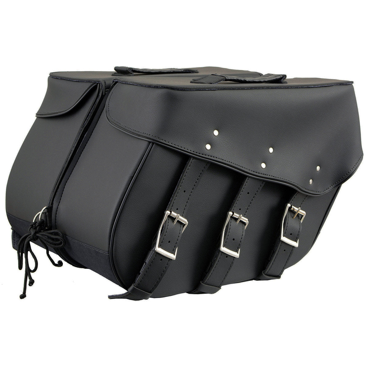 Milwaukee Leather SH55101ZB Black 3 Strap Zip-Off Motorcycle Saddlebags
