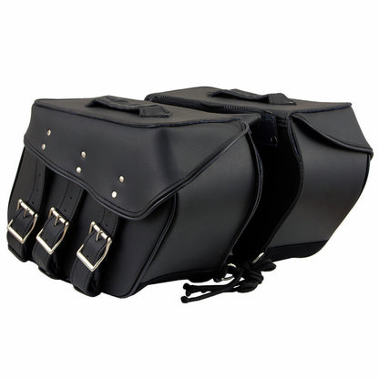 Milwaukee Leather SH55103ZB Zip Off Black Plain PVC Three Strap Motorcycle Saddlebags